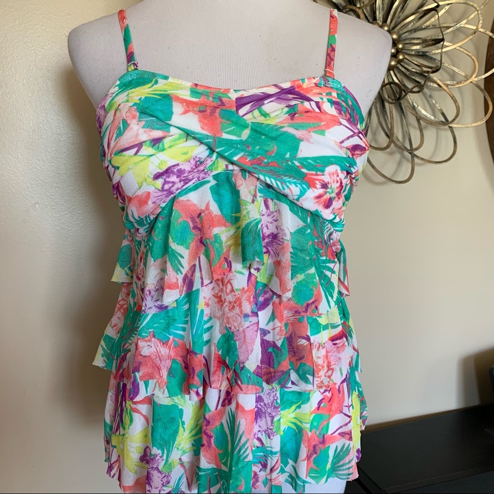 WAVE ZONE Size 12 Colorful Tankini Swimsuit Top